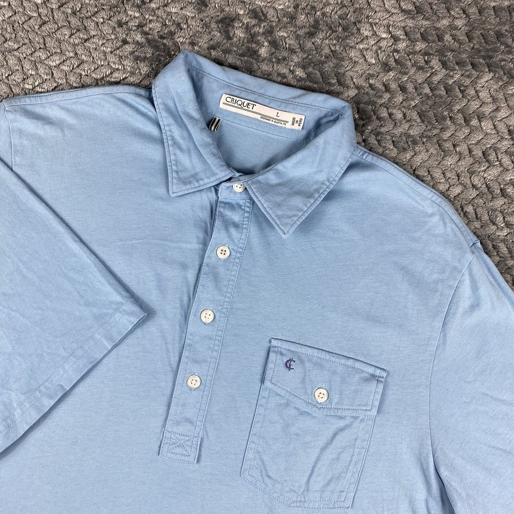 Criquet Polo Shirt Mens Large Blue Pima Cotton Stretch Pocket Golf Performance